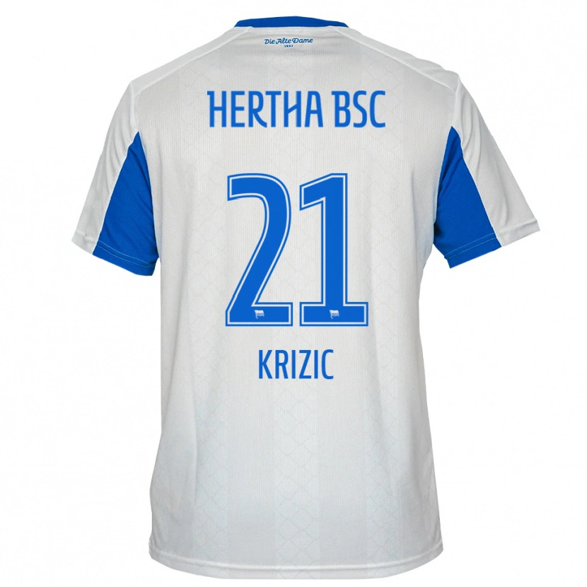 Danxen Bambino Maglia Ivan Krizic #21 Bianco Blu Kit Gara Away 2025/26 Maglietta