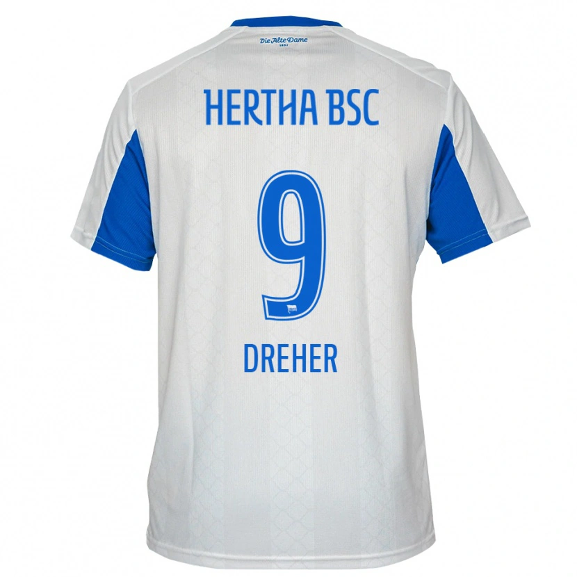 Danxen Bambino Maglia Clara Dreher #9 Bianco Blu Kit Gara Away 2025/26 Maglietta