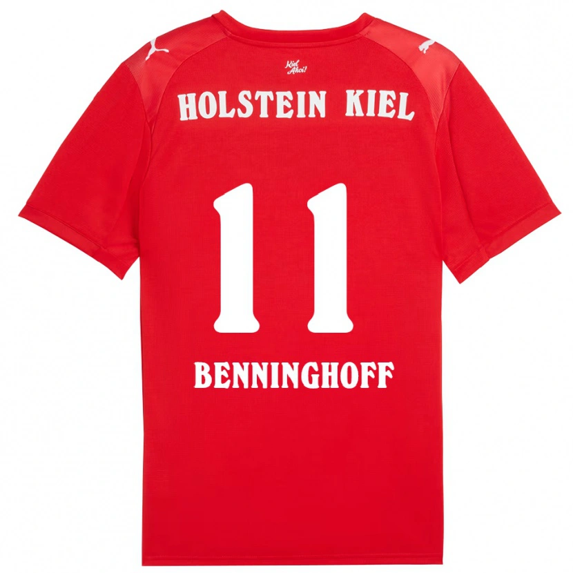 Danxen Bambino Maglia Finn Benninghoff #11 Rosso Blu Kit Gara Away 2025/26 Maglietta
