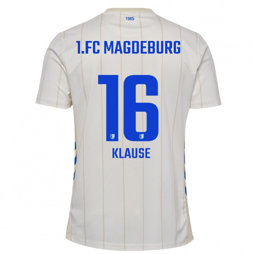 Danxen Bambino Maglia Matti Klause #16 Bianco Blu Kit Gara Away 2025/26 Maglietta