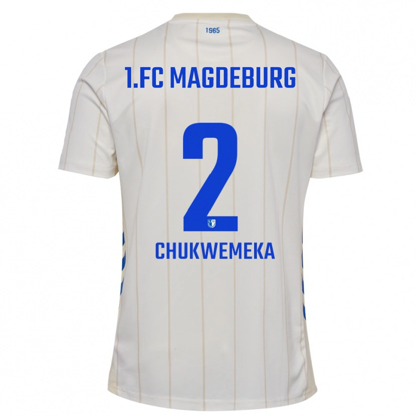 Danxen Bambino Maglia Stancy Chukwemeka #2 Bianco Blu Kit Gara Away 2025/26 Maglietta