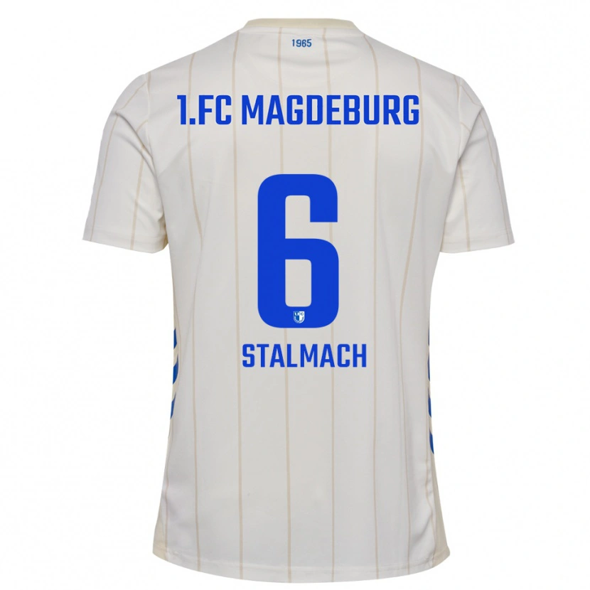 Danxen Bambino Maglia Dariusz Stalmach #6 Bianco Blu Kit Gara Away 2025/26 Maglietta