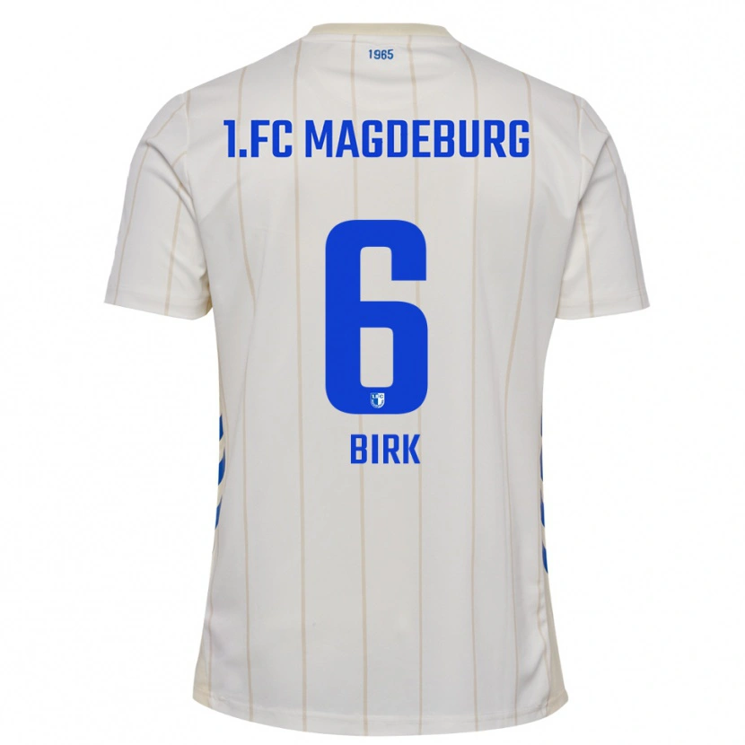 Danxen Bambino Maglia Timo Birk #6 Bianco Blu Kit Gara Away 2025/26 Maglietta