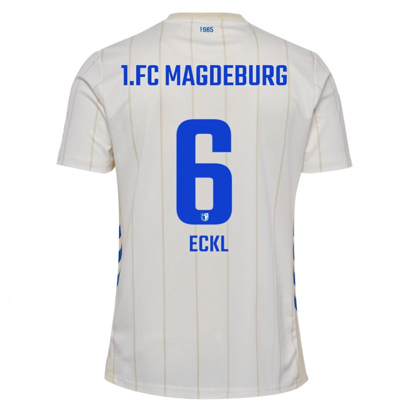 Danxen Bambino Maglia Hanna Eckl #6 Bianco Blu Kit Gara Away 2025/26 Maglietta