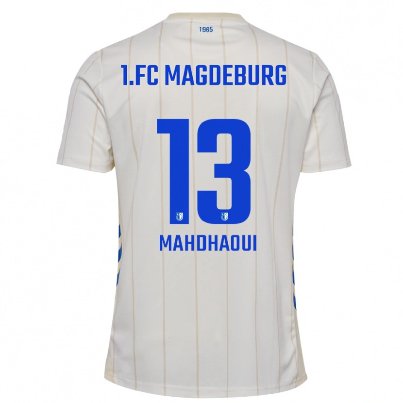 Danxen Bambino Maglia Islam Mahdhaoui #13 Bianco Blu Kit Gara Away 2025/26 Maglietta