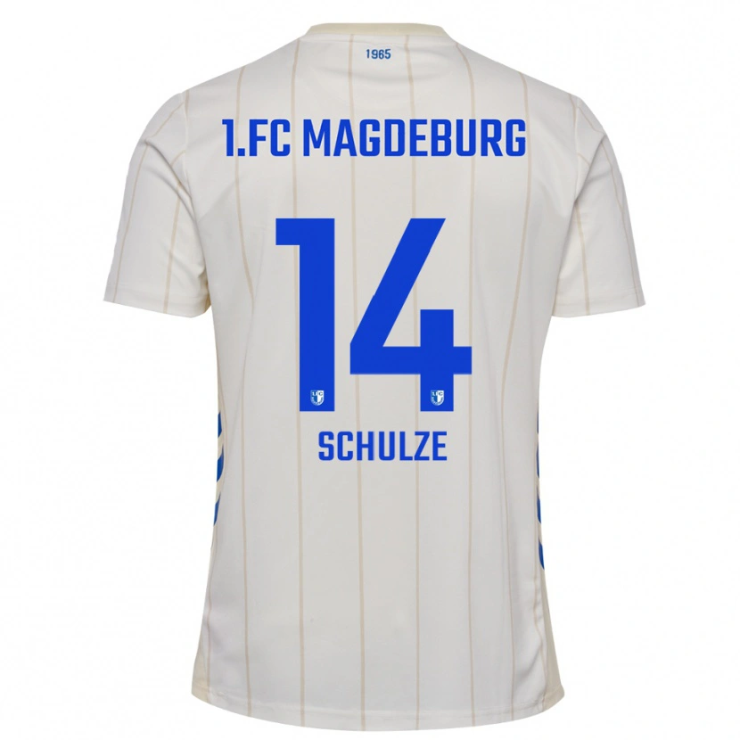 Danxen Bambino Maglia Conner Schulze #14 Bianco Blu Kit Gara Away 2025/26 Maglietta