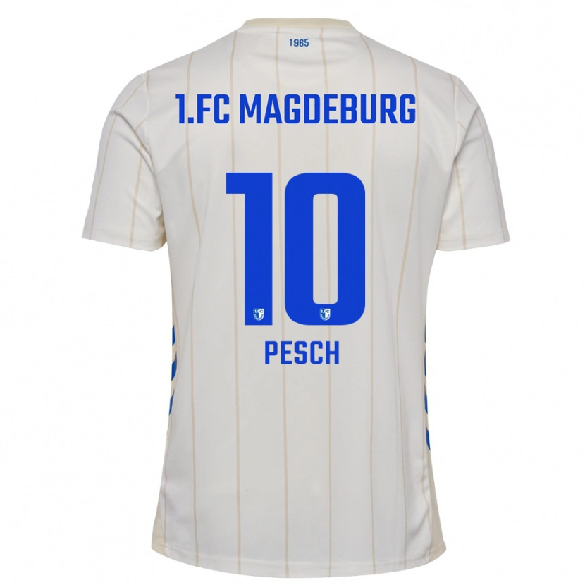 Danxen Bambino Maglia Noah Pesch #10 Bianco Blu Kit Gara Away 2025/26 Maglietta