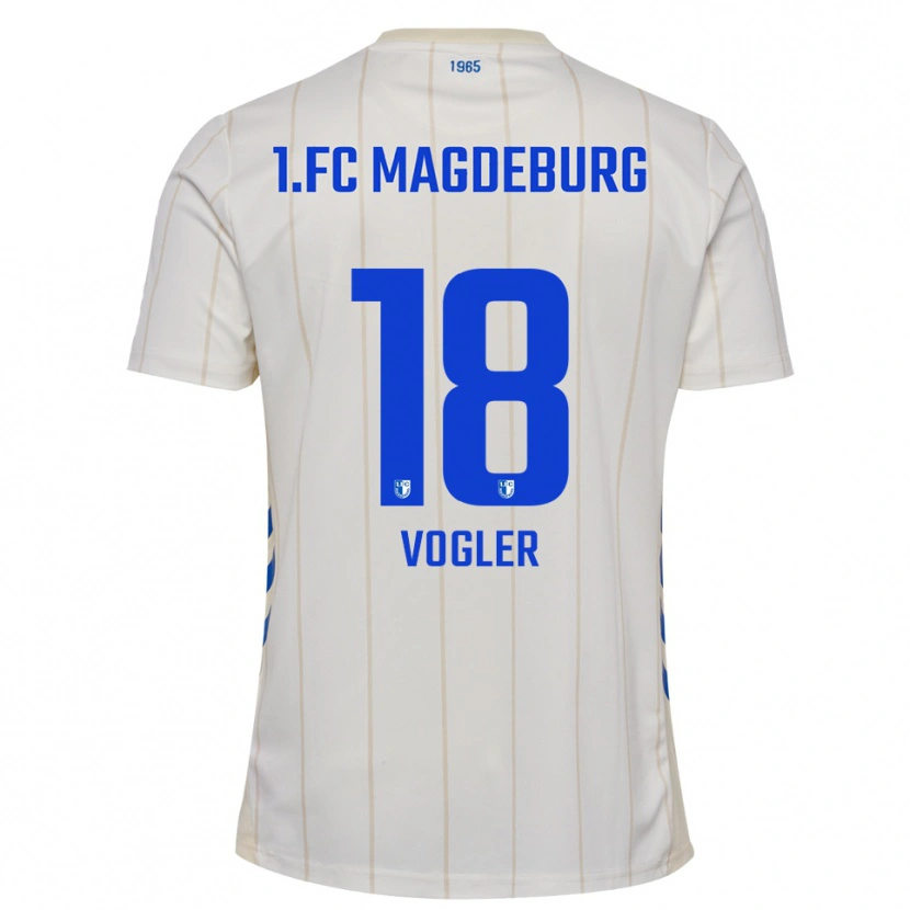 Danxen Bambino Maglia Felix Vogler #18 Bianco Blu Kit Gara Away 2025/26 Maglietta