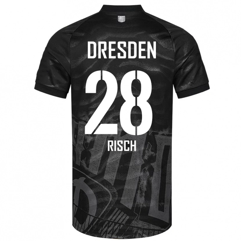 Danxen Bambino Maglia Sascha Risch #28 Nero Grigio Kit Gara Away 2025/26 Maglietta