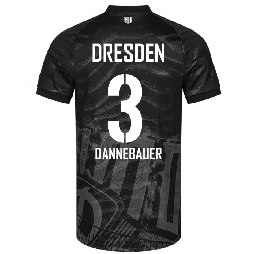 Danxen Bambino Maglia Elias Dannebauer #3 Nero Grigio Kit Gara Away 2025/26 Maglietta