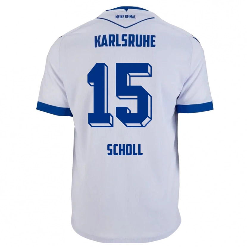 Danxen Bambino Maglia Paul Scholl #15 Bianco Blu Kit Gara Away 2025/26 Maglietta