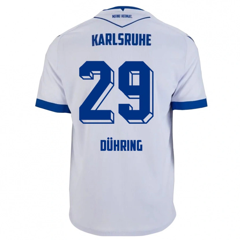Danxen Bambino Maglia Niclas Dühring #29 Bianco Blu Kit Gara Away 2025/26 Maglietta
