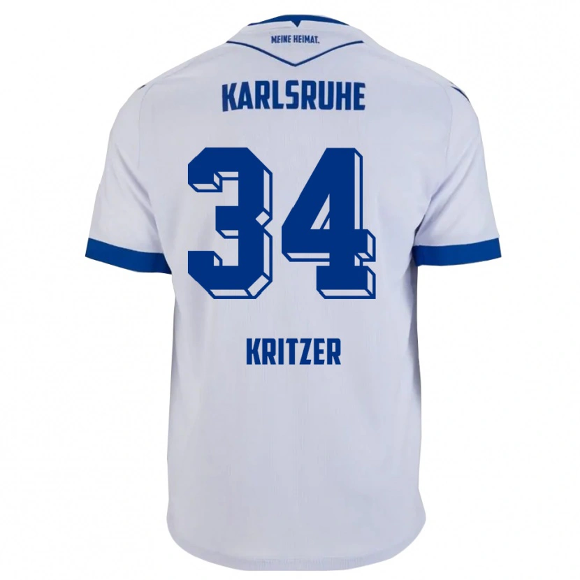 Danxen Bambino Maglia Mateo Kritzer #34 Bianco Blu Kit Gara Away 2025/26 Maglietta