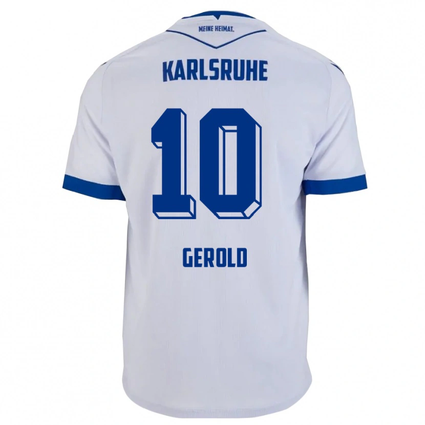 Danxen Bambino Maglia Julian Gerold #10 Bianco Blu Kit Gara Away 2025/26 Maglietta