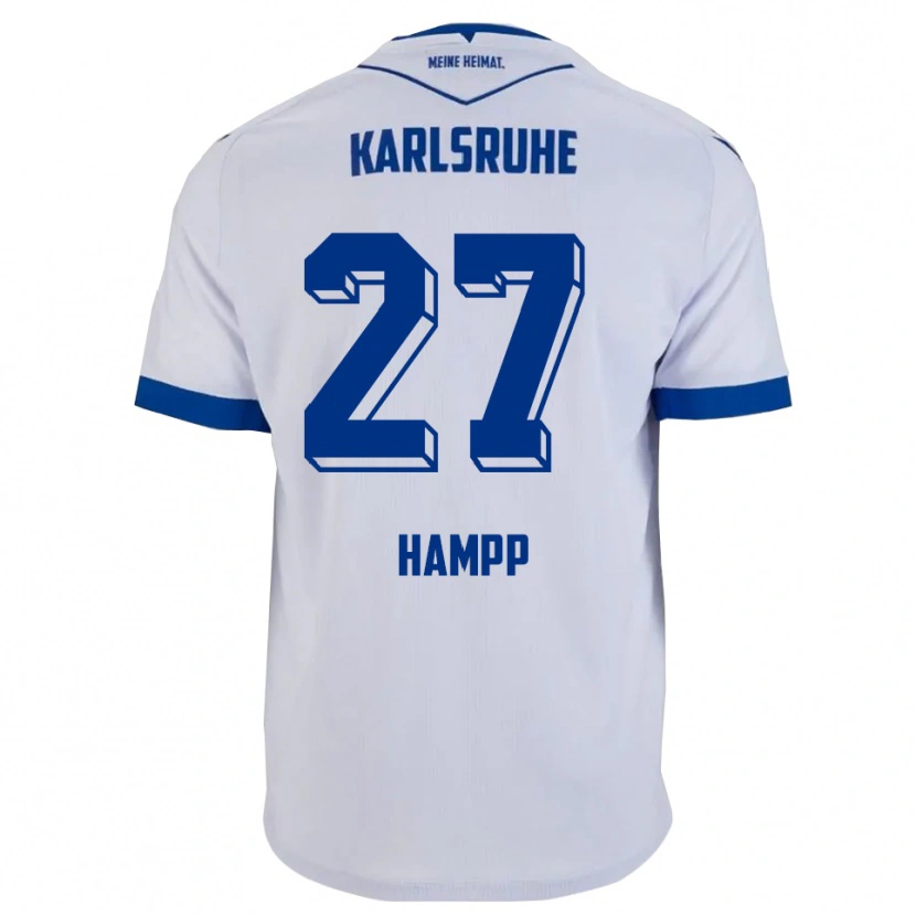 Danxen Bambino Maglia Noah Hampp #27 Bianco Blu Kit Gara Away 2025/26 Maglietta