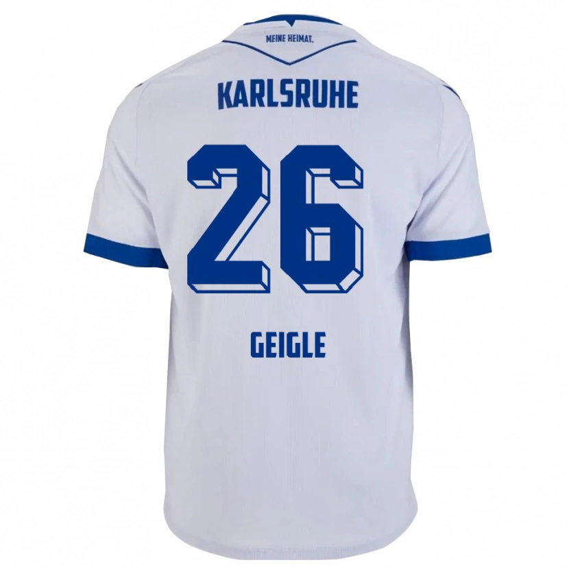 Danxen Bambino Maglia Fynn Geigle #26 Bianco Blu Kit Gara Away 2025/26 Maglietta