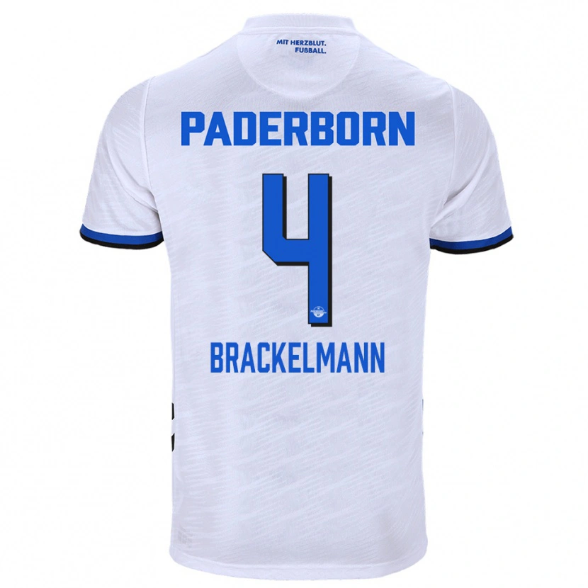 Danxen Bambino Maglia Calvin Brackelmann #4 Bianco Blu Kit Gara Away 2025/26 Maglietta