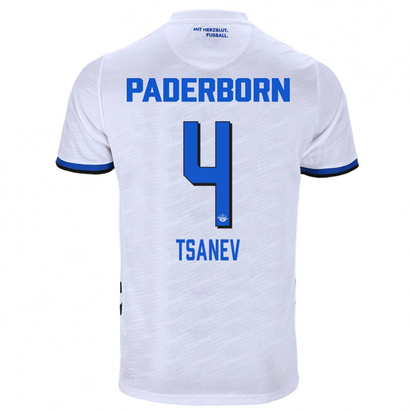 Danxen Bambino Maglia Simeon Tsanev #4 Bianco Blu Kit Gara Away 2025/26 Maglietta