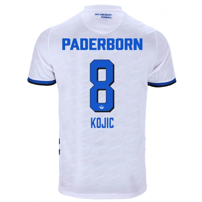 Danxen Bambino Maglia Medin Kojic #8 Bianco Blu Kit Gara Away 2025/26 Maglietta