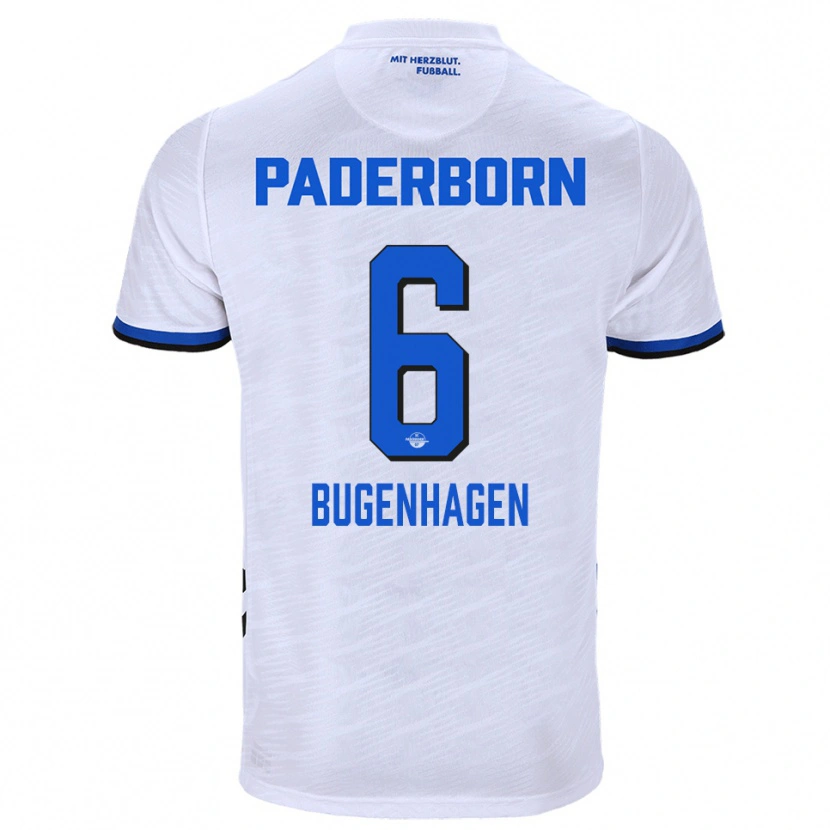 Danxen Bambino Maglia Julius Bugenhagen #6 Bianco Blu Kit Gara Away 2025/26 Maglietta