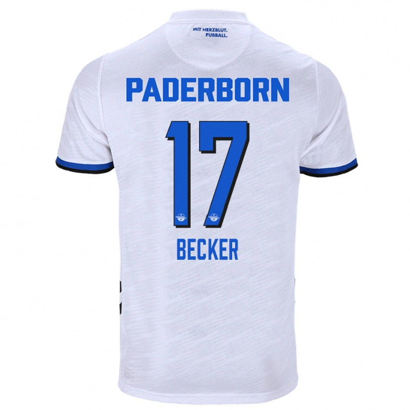 Danxen Bambino Maglia Marlon Becker #17 Bianco Blu Kit Gara Away 2025/26 Maglietta