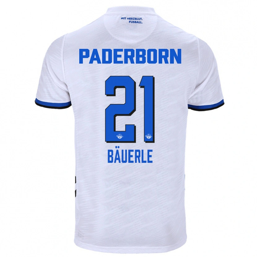 Danxen Bambino Maglia Anton Bäuerle #21 Bianco Blu Kit Gara Away 2025/26 Maglietta