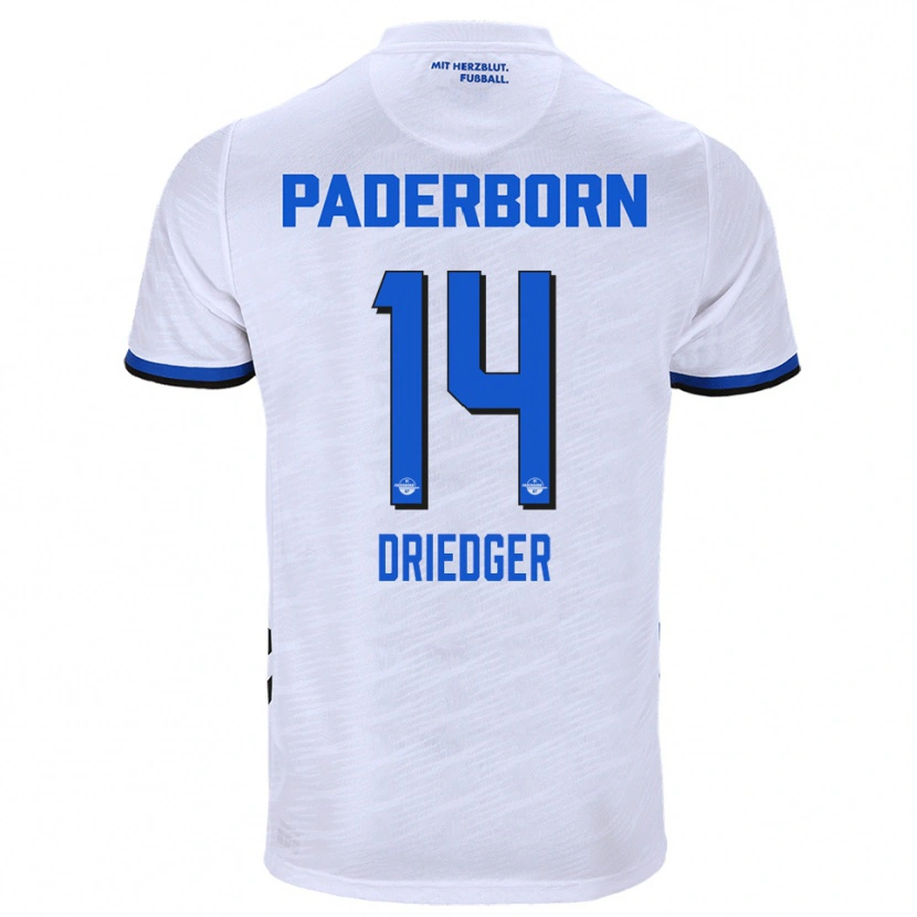 Danxen Bambino Maglia Julian Driedger #14 Bianco Blu Kit Gara Away 2025/26 Maglietta
