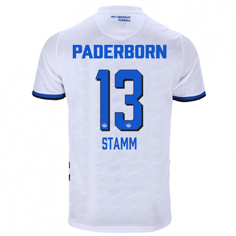 Danxen Bambino Maglia David Stamm #13 Bianco Blu Kit Gara Away 2025/26 Maglietta
