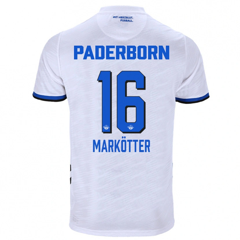 Danxen Bambino Maglia Jonah Markötter #16 Bianco Blu Kit Gara Away 2025/26 Maglietta