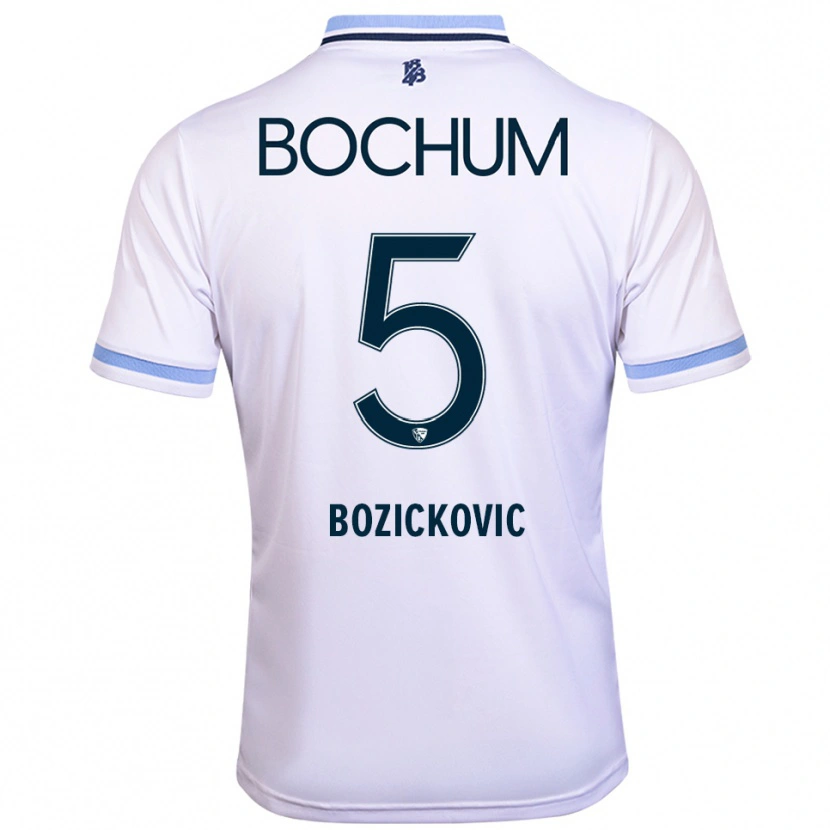 Danxen Bambino Maglia Niko Bozickovic #5 Bianco Azzurro Kit Gara Away 2025/26 Maglietta