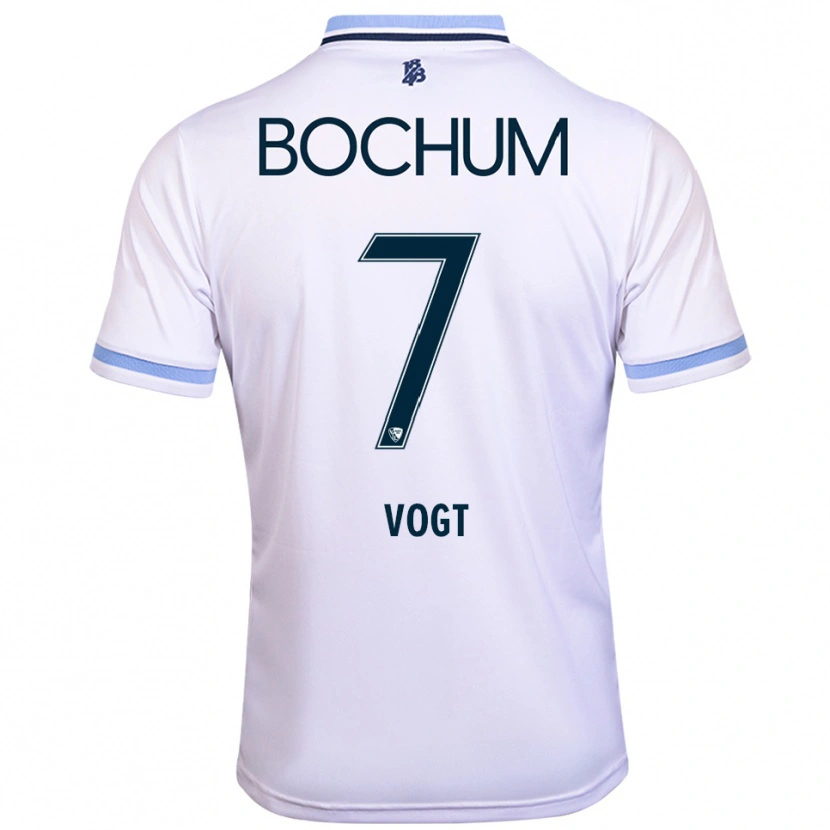 Danxen Bambino Maglia Kevin Vogt #7 Bianco Azzurro Kit Gara Away 2025/26 Maglietta
