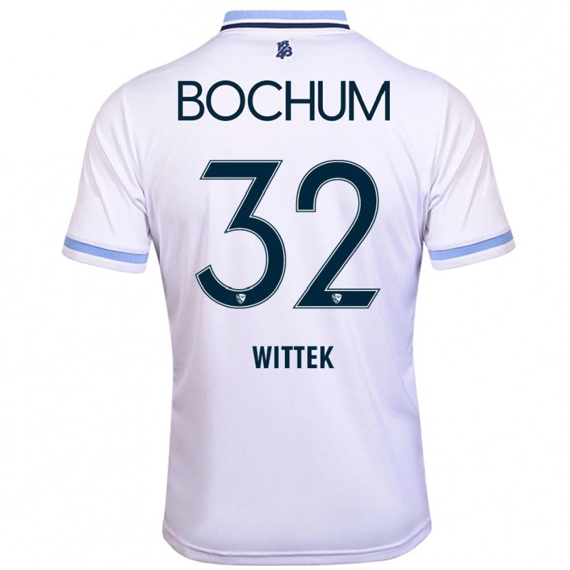Danxen Bambino Maglia Maximilian Wittek #32 Bianco Azzurro Kit Gara Away 2025/26 Maglietta