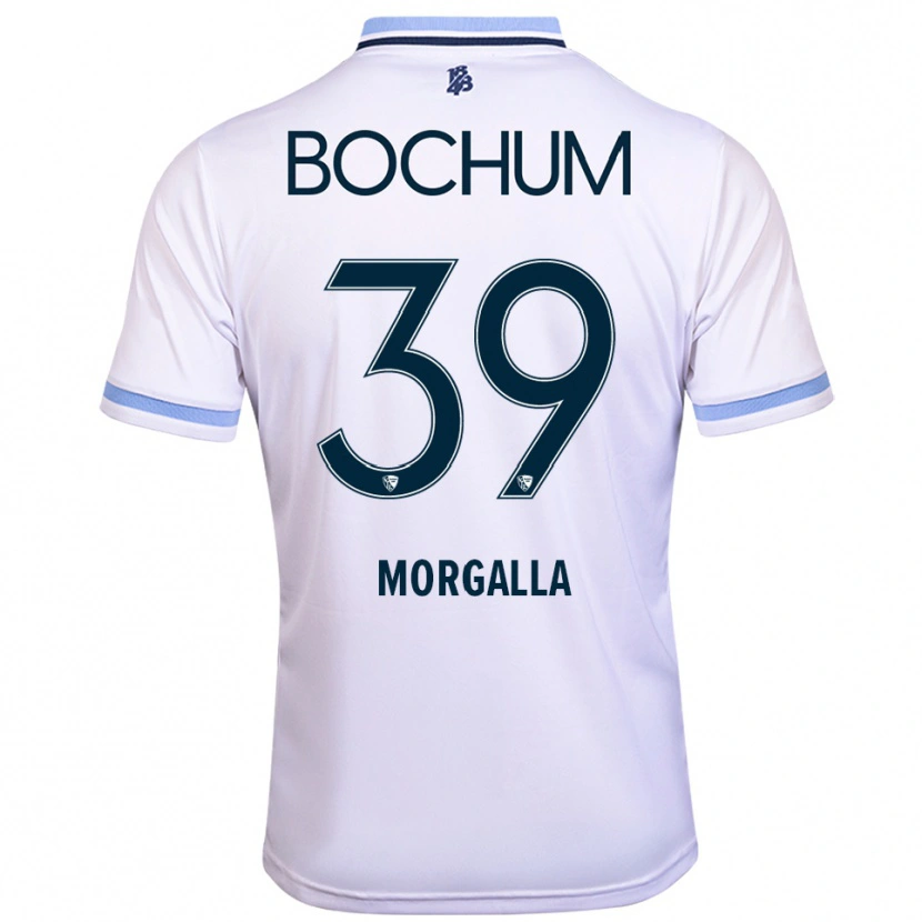 Danxen Bambino Maglia Leandro Morgalla #39 Bianco Azzurro Kit Gara Away 2025/26 Maglietta