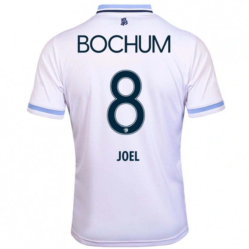 Danxen Bambino Maglia Nico Joel #8 Bianco Azzurro Kit Gara Away 2025/26 Maglietta