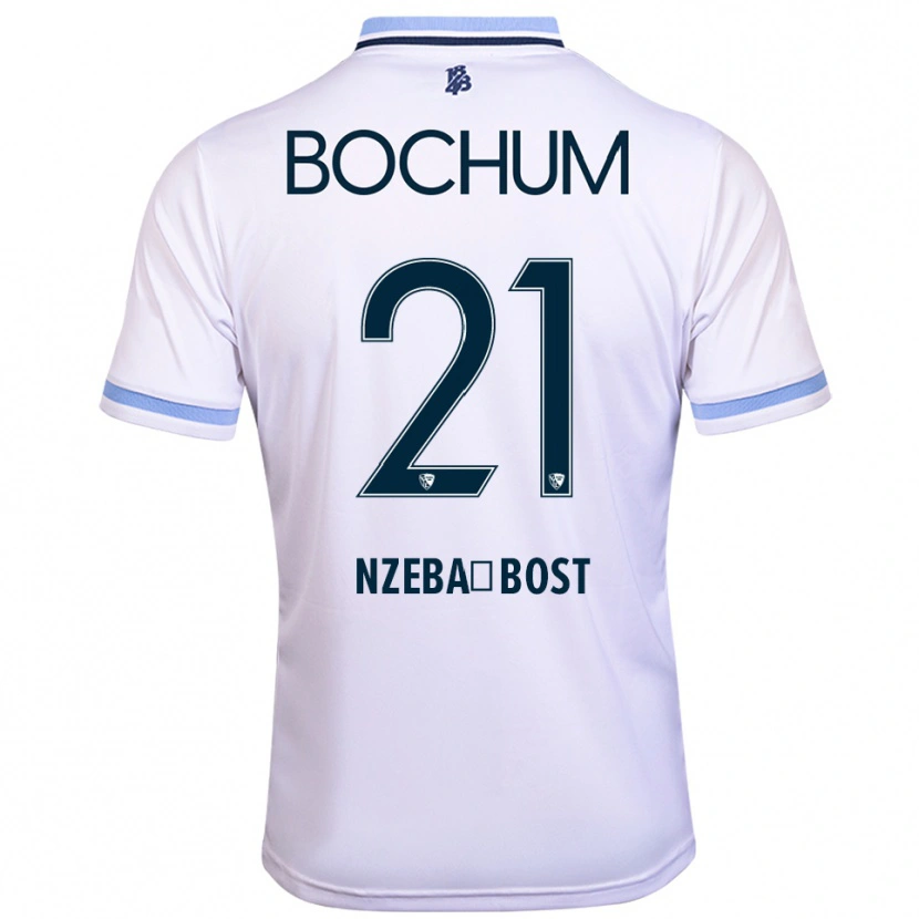 Danxen Bambino Maglia Jan Nzeba-Bost #21 Bianco Azzurro Kit Gara Away 2025/26 Maglietta