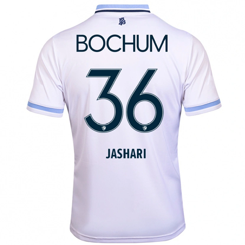 Danxen Bambino Maglia Lirim Jashari #36 Bianco Azzurro Kit Gara Away 2025/26 Maglietta
