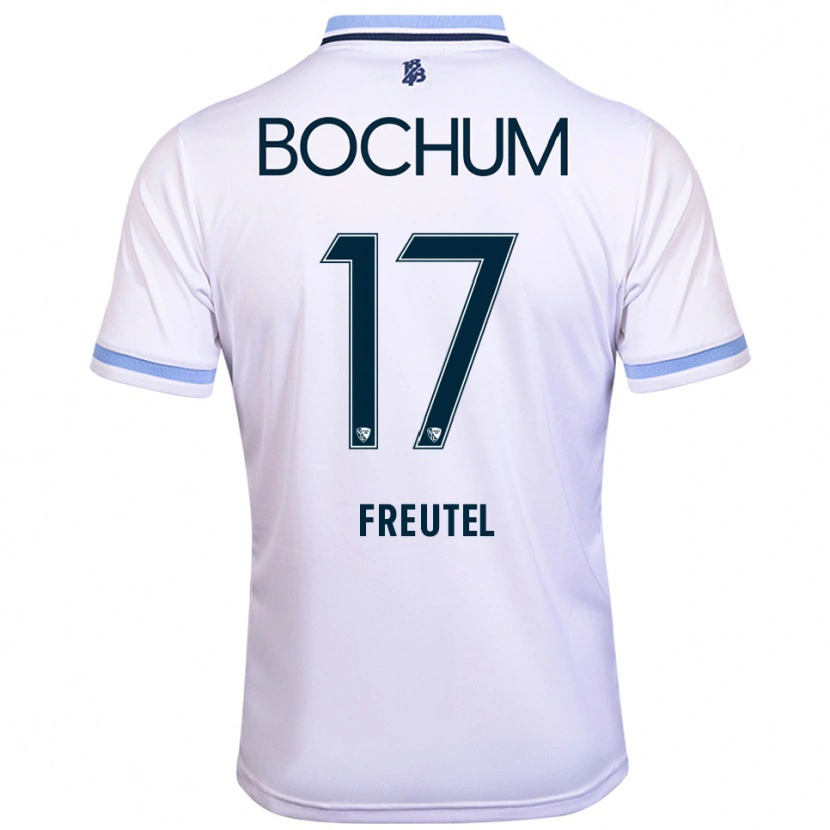 Danxen Bambino Maglia Sarah Freutel #17 Bianco Azzurro Kit Gara Away 2025/26 Maglietta
