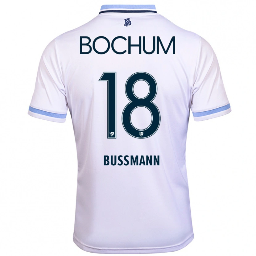 Danxen Bambino Maglia Benjamin Bußmann #18 Bianco Azzurro Kit Gara Away 2025/26 Maglietta