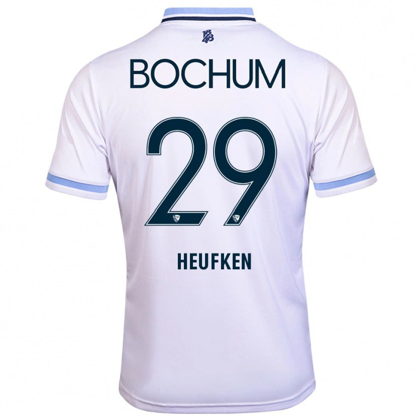Danxen Bambino Maglia Jeremias Heufken #29 Bianco Azzurro Kit Gara Away 2025/26 Maglietta