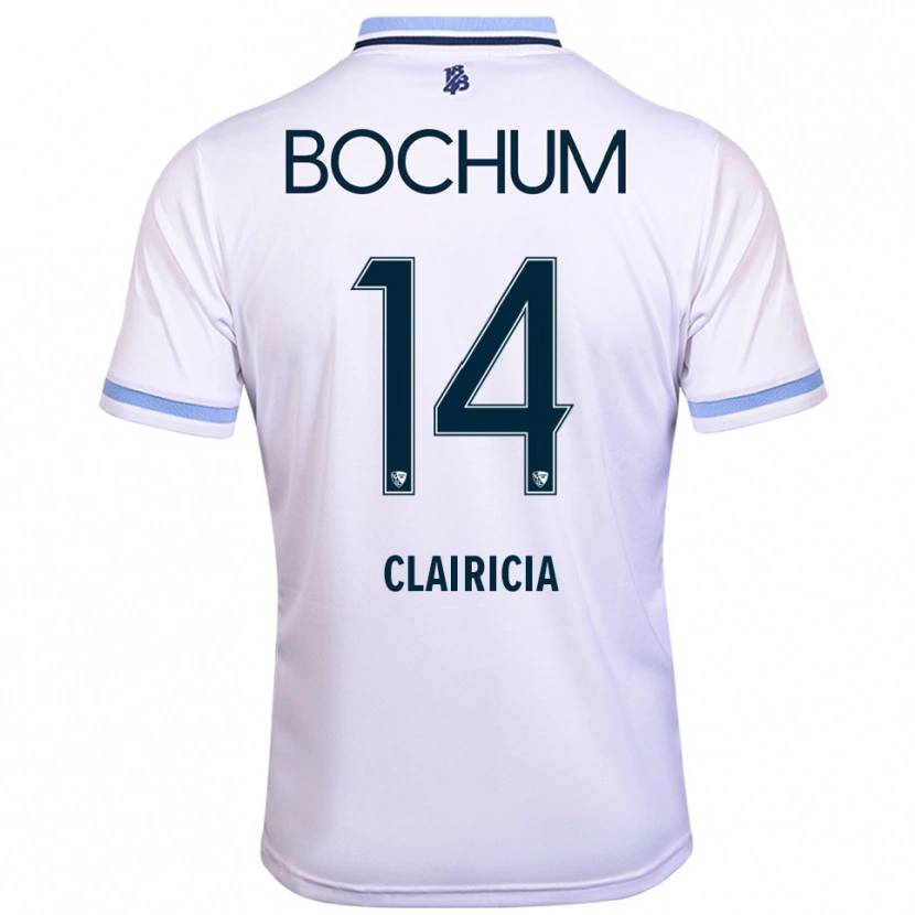 Danxen Bambino Maglia Mathis Clairicia #14 Bianco Azzurro Kit Gara Away 2025/26 Maglietta
