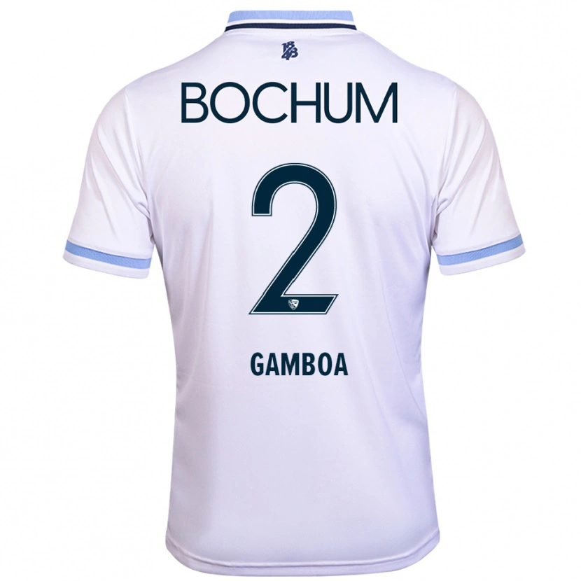 Danxen Bambino Maglia Cristian Gamboa #2 Bianco Azzurro Kit Gara Away 2025/26 Maglietta