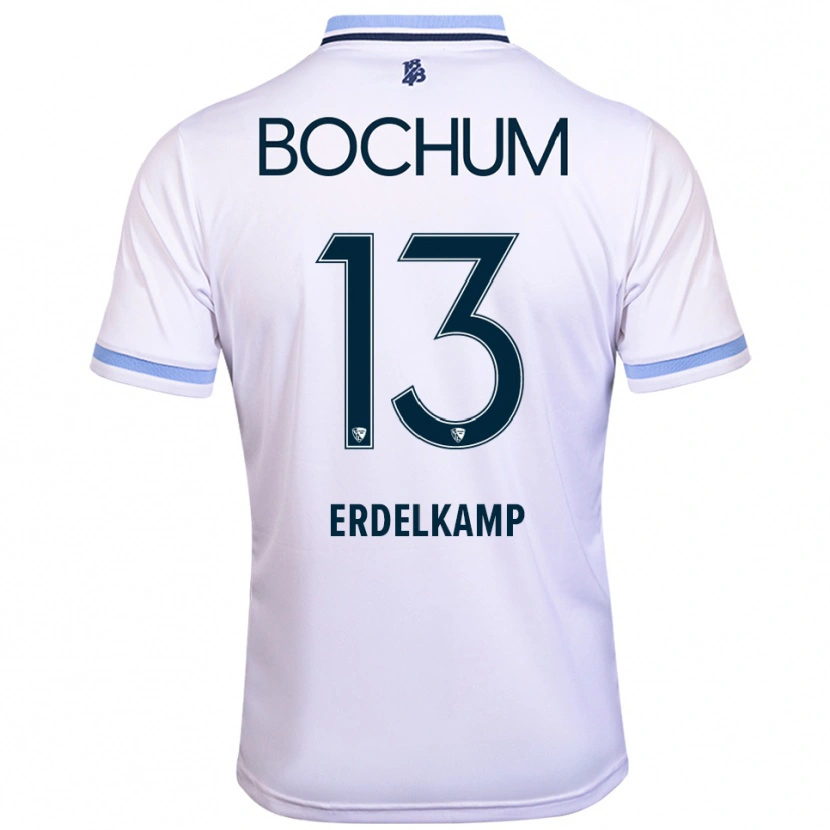 Danxen Bambino Maglia Luca Erdelkamp #13 Bianco Azzurro Kit Gara Away 2025/26 Maglietta