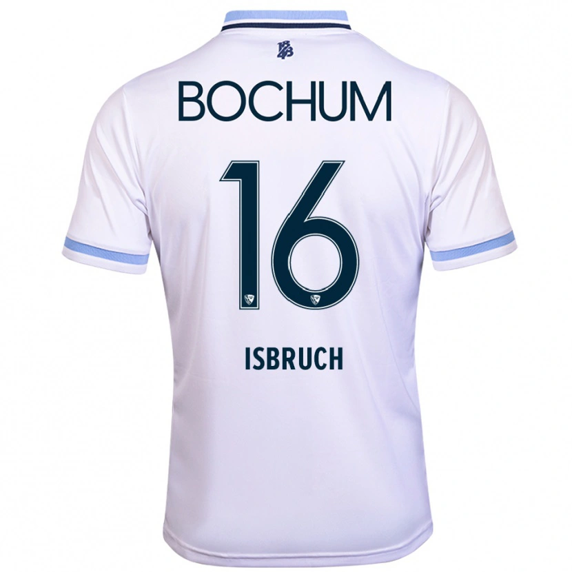 Danxen Bambino Maglia Lasse Isbruch #16 Bianco Azzurro Kit Gara Away 2025/26 Maglietta