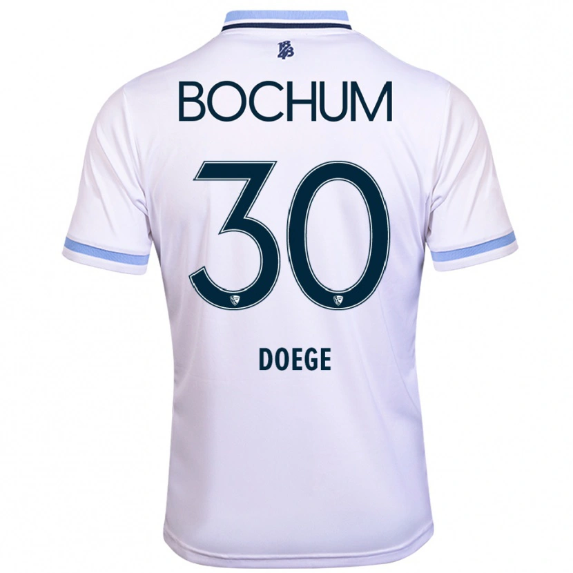 Danxen Bambino Maglia Leonie Doege #30 Bianco Azzurro Kit Gara Away 2025/26 Maglietta