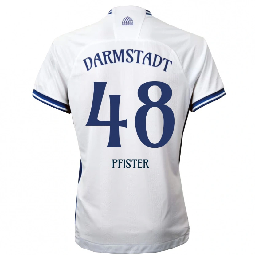Danxen Bambino Maglia Max Pfister #48 Bianco Blu Kit Gara Away 2025/26 Maglietta