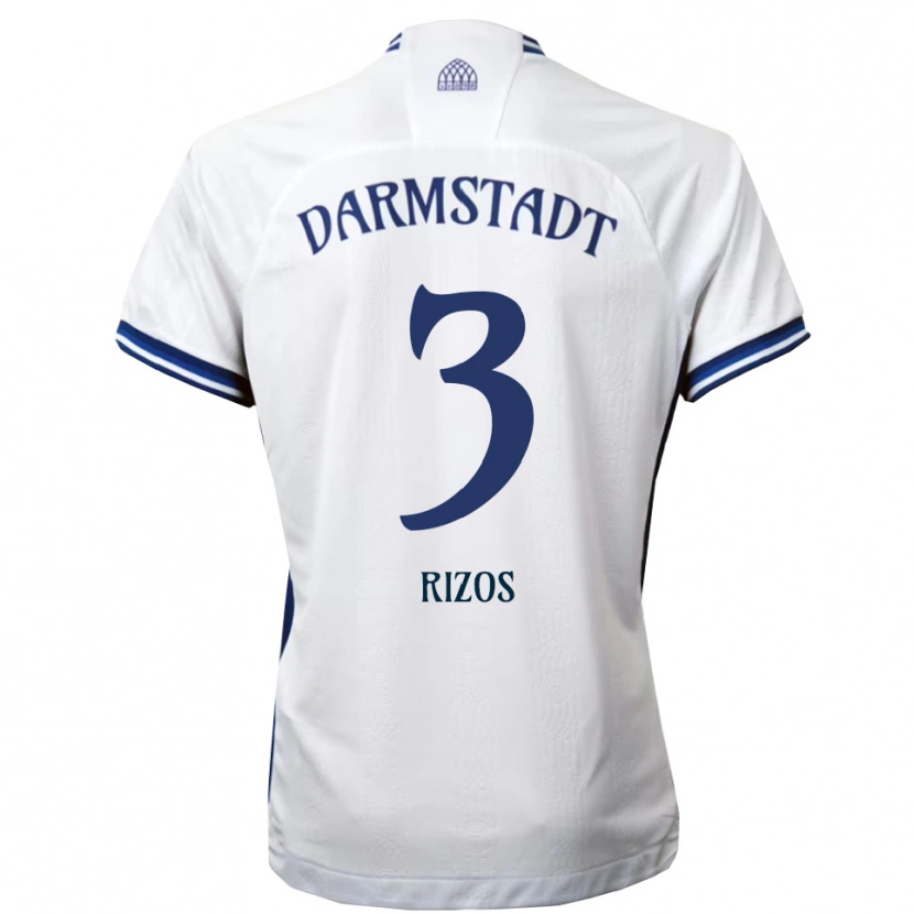 Danxen Bambino Maglia A. Rizos #3 Bianco Blu Kit Gara Away 2025/26 Maglietta
