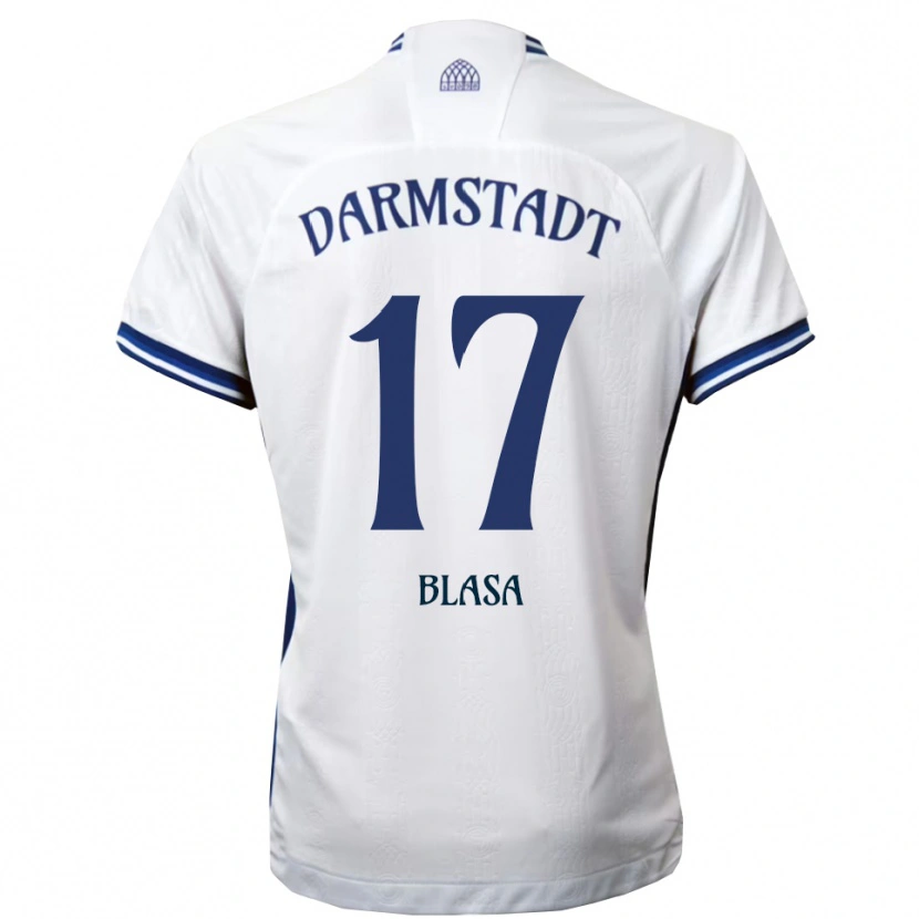 Danxen Bambino Maglia Keanu Blasa #17 Bianco Blu Kit Gara Away 2025/26 Maglietta
