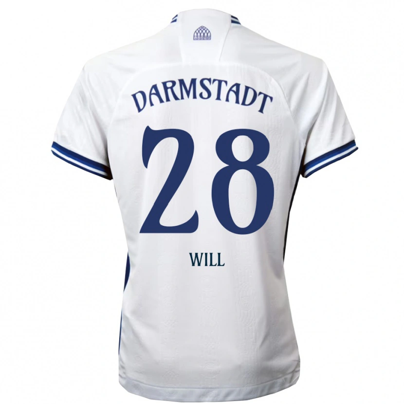 Danxen Bambino Maglia Paul Will #28 Bianco Blu Kit Gara Away 2025/26 Maglietta