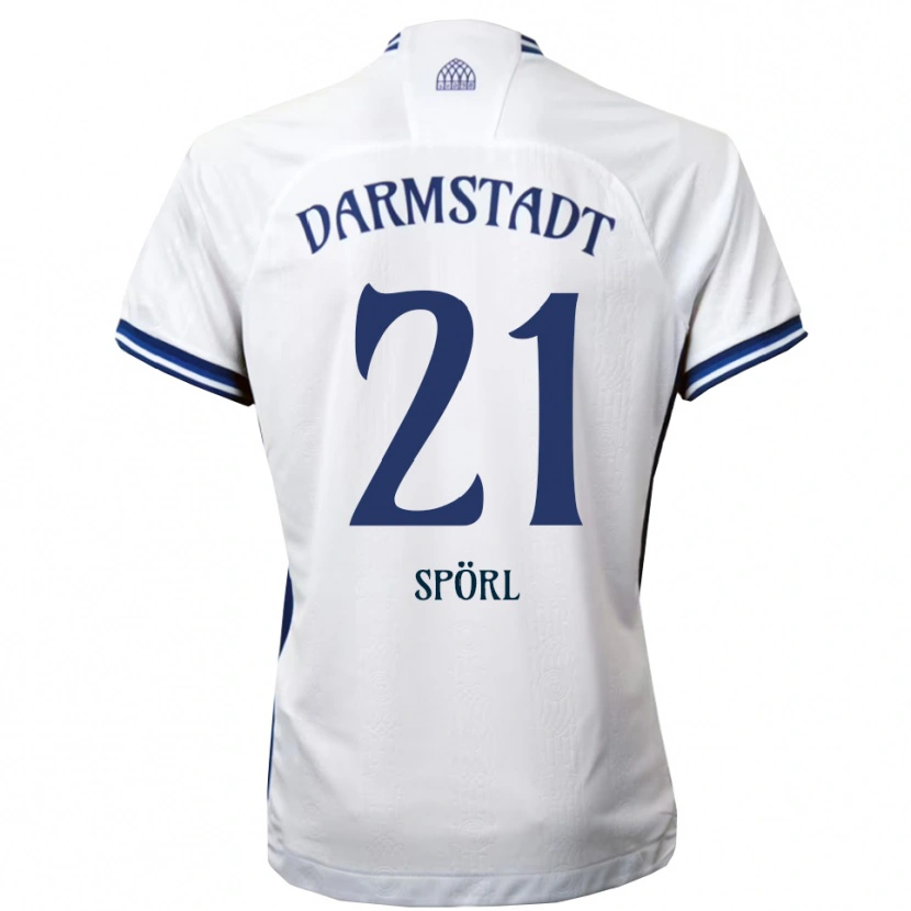 Danxen Bambino Maglia Luca Spörl #21 Bianco Blu Kit Gara Away 2025/26 Maglietta