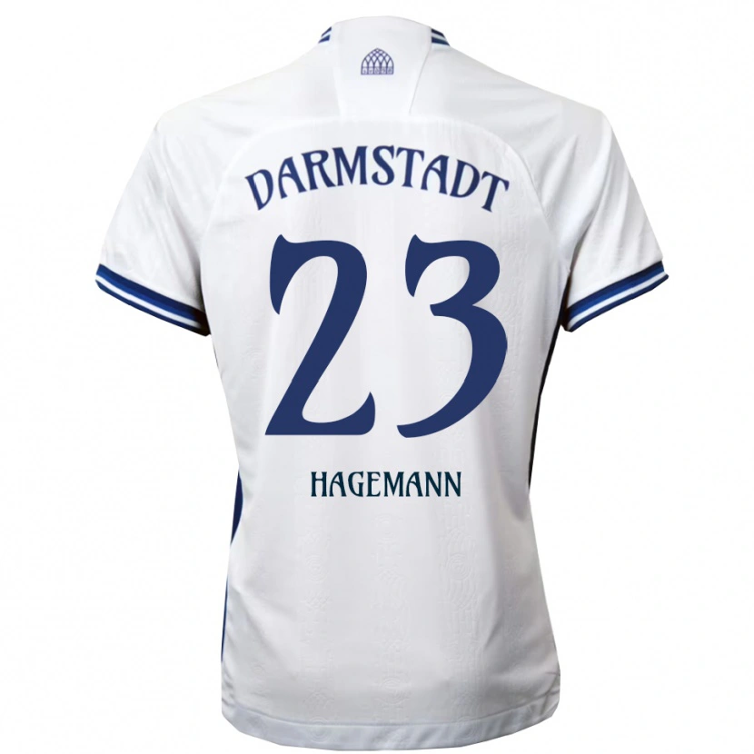 Danxen Bambino Maglia Emil Hagemann #23 Bianco Blu Kit Gara Away 2025/26 Maglietta